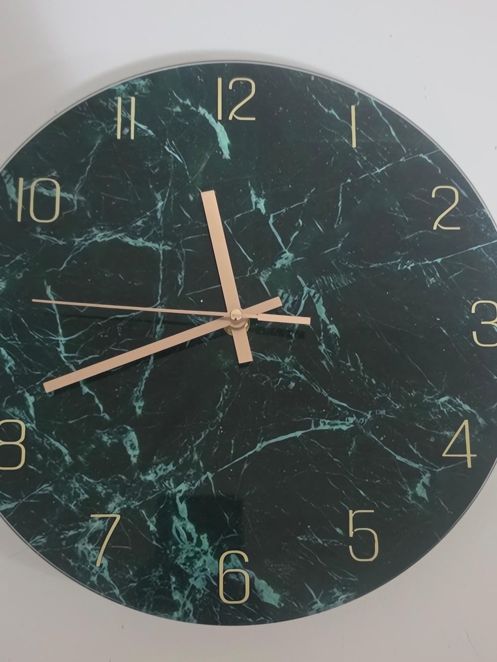 Dark Green Marble Wall Clock with Gold Accents